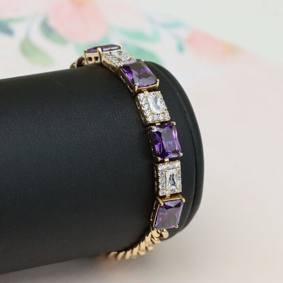 "Rose Gold Bracelet with Purple and CZ Rectangle Stones, XPBL0821 - Picture 11 of 12